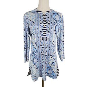 J. McLaughlin Biscayne Band Collar Tunic Size Medium Catalina Cloth Blue